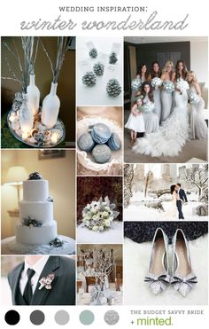 a collage of wedding photos with white and gray accents