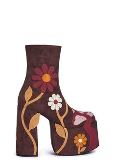 Current Mood Mushroom Daisy Vegan Suede Platform Boots - Brown Suede Platform Boots, Rave Shoes, Hippie Shoes, Current Mood Clothing, Faux Fur Handbag, Funky Shoes, Fashion People, New Dolls, Current Mood