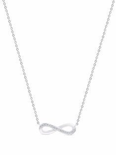 18kt white gold 18kt white gold Infinity diamond necklace from DE BEERS featuring infinity symbol motif, pavé-set diamonds, delicate chain and spring-ring fastening. A De Beers Jewellers Certificate of Authenticity accompanies all jewellery purchases. This certificate guarantees the authenticity of your De Beers Jewellers diamond jewellery; the finest quality materials and utmost care were used to craft this item to ensure its brilliance.. | De Beers Jewellers 18kt white gold Infinity diamond ne Infinity Chain, Diamond Infinity Necklace, White Infinity, White Gold Necklaces, Infinity Symbol, Everyday Necklace, Delicate Chain, Diamond Pendant Necklace, Diamond Jewellery