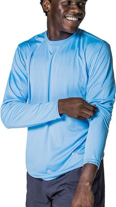 Vapor Apparel Men's Outdoor UPF 50+ Long Sleeve T-Shirt, UV Sun Protection for Fishing, Running, Hiking, Swimming Protection Gear, Go The Distance, Family Women, Polo Long Sleeve, Play Baseball, Be Active, Columbia Blue, Performance Wear, Beat The Heat