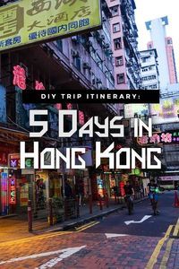 a city street filled with tall buildings and neon signs that read 5 days in hong kong