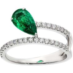 The Primavera Wrap Ring by Ruchi New York is the perfect addition to any jewelry collection. This stunning piece features a single emerald wrapped elegantly around the finger, complemented by 0.31 carats of dazzling diamonds. The design is simple yet sophisticated, making it ideal for stacking with other rings or wearing alone as a statement piece. The green of the emerald is reminiscent of the first leaf of spring, bringing a touch of freshness and renewal to any outfit. Crafted with care by Ru Elegant Green Emerald Ring With Pave Setting, Fine Jewelry Emerald Ring With Pave Setting, Elegant White Gold Emerald Ring With Tension Setting, Fine Jewelry Emerald Ring With Tension Setting, Elegant Green Emerald Ring With Tension Setting, Elegant Emerald Ring With Tension Setting For May Birthstone, Elegant Green Diamond Ring With Brilliant Cut, Elegant Solitaire Emerald Ring, Elegant Pear-shaped Emerald Promise Ring