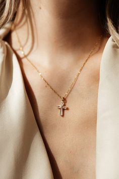 Ophelia - Gold Diamond Cross Necklace – Bijou Étoile Tarnish Resistant Spiritual Cross Jewelry, Elegant Cross Charm Necklace For Everyday, Minimalist Jewelry With Cross Pendant Clavicle Chain, Minimalist Clavicle Chain Jewelry With Cross Pendant, Everyday Cross Pendant Clavicle Necklace, Everyday Clavicle Chain Necklace With Cross Pendant, Spiritual Cross Pendant Clavicle Chain, Spiritual Clavicle Chain Cross Jewelry, Spiritual Clavicle Chain With Cross Pendant