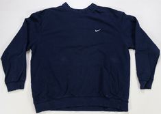 Rare VTG NIKE Embroidered Small Swoosh Crewneck Sweatshirt 90s 2000s Navy SZ 2XL 26” - pit to pit 28.5” - top of back collar to waist 20” - sleeves flaws -tiny cuts around both cuffs -tiny holes on right arm -tiny cuts around collar -tiny cuts around bottom edges -light blemishes around the bottom of front Thanks for checking out  DasCardHaus! We provide you great deals on sports cards, collectables, records, books, and vintage clothing items such as shirts, jackets, and hats. All items are ship Nike Crew Neck, Europe Outfits, Blue Crew, Nike Vintage, 90s 2000s, Clothing Inspiration, Sports Cards, Travis Scott, Vintage Nike