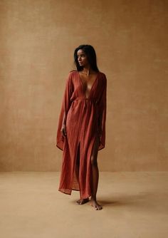 Baked Clay, Boho Glam, Gauze Dress, Gauze Fabric, Looks Chic, Kimono Dress, Kimono Fashion