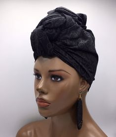 "This head wrap is 100% premium cotton fabric. There are many ways to wear and tie it so you'll be able to achieve the perfect look for you. It can also be worn as a scarf, shawl, or sash. Not Pre-Tied Round matching earrings available in several sizes. *Oval Earrings shown in picture are not available* Please use earrings size chart to choose the right size for you. Earrings are created when ordered and cannot be exchanged or returned. - 100% Cotton - Head Wrap Measures approximately 70\" long Adjustable Black Bohemian Headwrap, Black Cotton Headwrap One Size, Adjustable Black Headwrap For Party, Bohemian Black Turban One Size Fits Most, Elegant Black Headwrap Headband, Black Headscarf With Matching Headband, Adjustable Black Bohemian Headscarf, Elegant Headwrap Headband For Gift, Elegant Headwrap Headband Gift