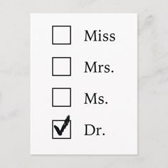 a black and white checklist with the words miss, mrs, dr on it