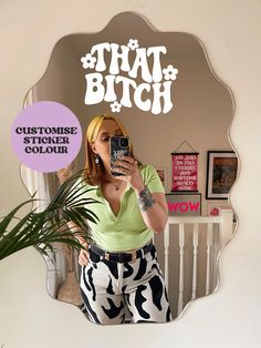 That Bitch Vinyl Sticker - PrintedWeird Cricut Wall Decals, Application Ideas, Painted Mirror Art, Branded Mirrors, Mirror Photo Booth, Mirror Vinyl, Mirror Decals, Mirror Decal, Custom Mirrors