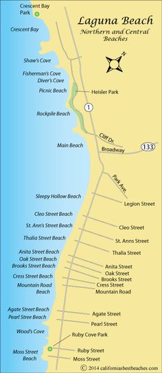 a map of laguna beach showing the location of several hotels and nearby attractions, along with other locations