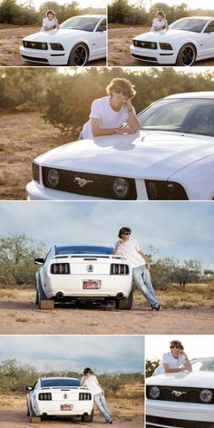 Teen guy wearing white t-shirt and light denim jeans posing with his white Ford Mustang in the Arizona desert Senior Pics With Cars Photo Ideas, Car Guy Senior Pictures, Guy Senior Photos With Car, Grad Pics With Car, Senior Picture Ideas For Guys With Cars, Senior Car Photos, Car Guy Photoshoot, Senior Car Photoshoot, Pictures With Cars Ideas