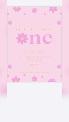 a pink birthday card with daisies and the number one on it's front