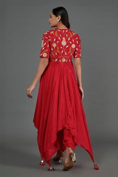 Buy Red Cotton Silk Embroidered Floral Round Thread Asymmetric Kurta For Women by Blue Lotus Design Online at Aza Fashions. Asymmetric Kurta, Kurta Patterns, Kurta For Women, Diana Penty, Lotus Design, Blue Lotus, Luxury Sale, Thread Embroidery, Modern Bride