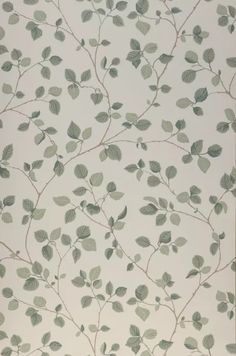 a wallpaper with leaves on it in grey and green colors, against a white background