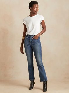 High-Rise Boot Cropped Jean | Banana Republic High Waisted Cropped Jeans Outfit, High Waisted Cropped Jeans, Country Boots, Summer Work Outfits, Your Shoes, Recycled Cotton, Cropped Jeans, Jeans And Boots, Stretch Denim