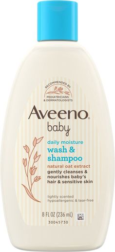 Gently cleanse your baby's skin and hair with Aveeno Baby Daily Moisture 2-in-1 Bath Wash & Shampoo, which features a nourishing formula that gently cleanses without drying. For babies with sensitive skin, this tear-free formula is safe for use on baby's delicate skin and hair. From a pediatrician-recommended brand, the baby body wash and shampoo formula contains natural oat extract, which is known to soothe and gently nourish delicate skin. The rich lathering formula rinses clean, leaving a light, fresh fragrance. This hypoallergenic baby wash and shampoo is free from soap, parabens, sulfates, phenoxyethanol and phthalates and can be used every day to help keep your baby's skin and hair soft and smooth. Aveeno Baby Daily Moisture 2-in-1 Bath Wash and Shampoo to cleanse baby's delicate hai Baby Body Wash, Shampoo Natural, Aveeno Baby, Clean Blackheads, Skin Care Order, Baby Lotion, Baby Shampoo, Skin Care Items, Natural Shampoo