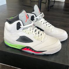 Never Worn. Still In Original Box. Custom White Leather Sneakers With Air Cushioning, White Leather Custom Sneakers With Air Cushioning, White Leather Basketball Shoes With Air Cushioning, White Leather Jordan Shoes With Air Max Cushioning, Jordan 5 Retro, Air Jordan 5 Retro, Shoes Air, Air Jordan 5, Retro Sneakers