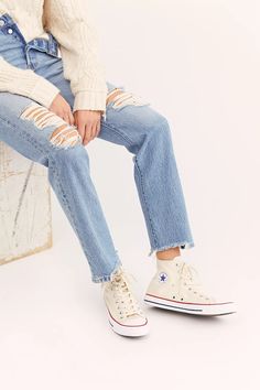 Chuck Taylor All Star Hi Top Converse Sneakers | Free People High Top Converse Outfit, High Top Outfit, Chuck Taylors Outfit, Chucks Outfit, Womens White Converse, High Tops Outfit, Off White Converse, Hi Top Converse, High Top Converse Outfits