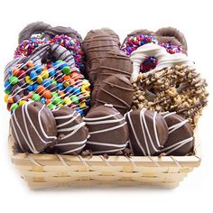 All City Candy Pretzel Party Gourmet Chocolate Covered Treats Gift Basket Pretzalicious All City Candy For fresh candy and great service, visit www.allcitycandy.com Sprinkled Cookies, Pretzel Party, Chocolate Gift Baskets, Food Finger, Colorful Packaging, Chocolate Dipped Treats, Candy Ideas, Pretzel Twists, Nutter Butter Cookies