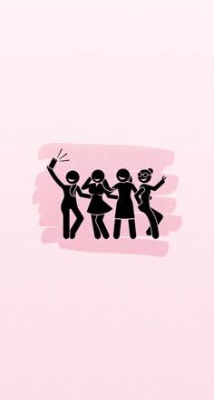 the silhouettes of three people are dancing on a pink background with watercolor paint