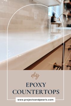 the words epoxy countertops are in front of an image of kitchen appliances