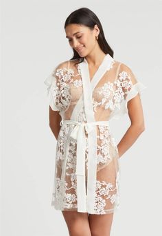 Charming Cover Up – Montelle Intimates Sheer Lace Wedding Robe, Fitted Lace Robe With Sheer Details, Fitted Sheer Lace Robe, Summer Wedding Robe With Lace Trim, Summer Wedding Night Lace Robe, Lace Wedding Kimono With Kimono Sleeves, Wedding Lace Kimono With Lace Trim, White Lace Wedding Kimono, Elegant Lace Wedding Kimono