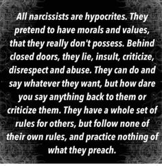 a poem written in black and white with the words, all narcissists are hyporties they pretend to have more and value