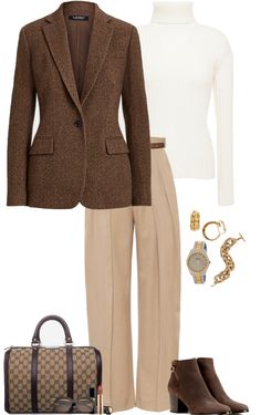 Outfit Over 40 Women, Business Casual Outfits For Plus Women, Fall Business Professional Outfits, Brown Blazer Outfits For Women, Elegant Business Outfit, Mom Clothing Style, Brown Ootd, Brown Blazer Outfit