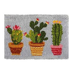 three potted plants on a door mat with the words matressia written in it