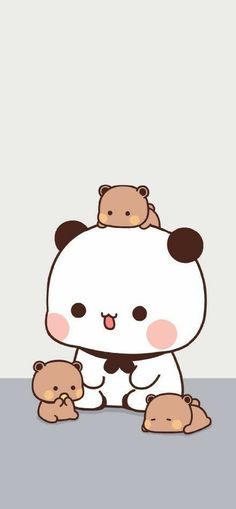 a cartoon panda bear with two smaller bears