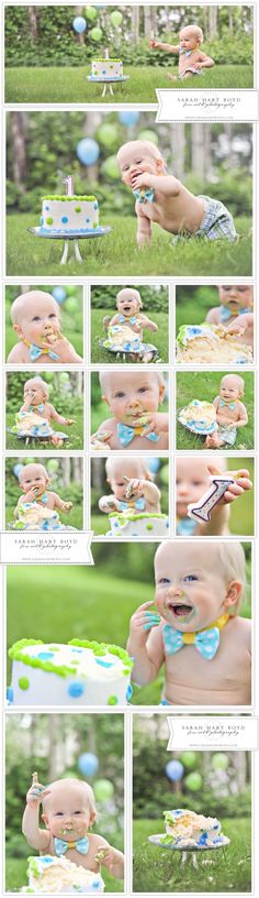 an image of a baby eating cake in the grass