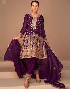 "Unleash your inner diva with this exquisite Barossa Pant Style Salwar Kameez. The rich Barossa hue and the intricate design of this semi-stitched ensemble exude elegance and charm. Step into a world of sophistication and make a statement that reflects your impeccable taste. ✨❤️" #BarossaSalwarKameez #ElegantCharm #SemiStitchedEnsemble #Fashionista #SophisticatedStyle #SpecialOccasionAttire #ShineLikeAStar Celana Fashion, Designer Salwar Kameez, Frock Style, Fancy Suit, Designer Salwar, Salwar Kameez Online, Pakistani Salwar Kameez, Silk Bottoms, Party Kleidung