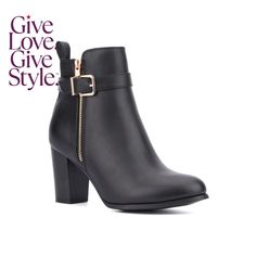 in stock Dress Booties, New York And Company, Zipper Detail, Black Booties, Black Ankle Boots, Ankle Strap, Pu Leather, Leather Upper, Ankle Boots