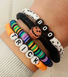 Halloween or fall bracelets customizable to your likings Halloween Novelty Black Bracelets, Personalized Fun Black Beaded Bracelets, Halloween Themed Black Bracelet, Black Themed Bracelet For Halloween, Black Halloween Themed Bracelet, Fun Personalized Black Bracelets, Handmade Black Wristband For Halloween, Halloween Novelty Bracelets Personalized, Novelty Personalized Halloween Bracelets