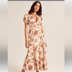 Hi I Have 2 Dresses In Different Size. This Dress Is Beautiful When You Put It On. It Hugs You In All The Right Places And Snatches Your Waist Line. Medium Is Brand New Large Is Like New Condition- Wear It To A Wedding . Fitted Cream Maxi Dress With Floral Print, Fitted Floral Print Cream Maxi Dress, Cream Short Sleeve Maxi Dress For Garden Party, Chic Cream Midi Dress With Floral Print, Beige Short Sleeve Maxi Dress For Brunch, Cream Floral Print Midi Dress For Casual Occasions, Casual Cream Floral Print Maxi Dress, Cream Floral Print Maxi Dress For Casual Wear, Cream Floral Print Maxi Dress For Casual Occasions