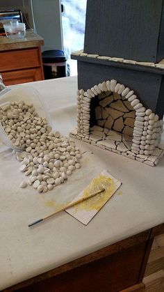 some rocks are laying on top of a table