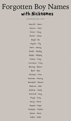 the cover of forgotten boy names with nickanes written in black on a gray background