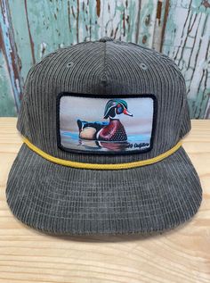 Wood Duck Patch Trucker Hat 5 panel Corduroy Rope Hat AG Outfitters Exclusive Design, art by Dustin Dattilio! Patch is hand stitched on hat Retro Corduroy 5-panel Hat, Vintage Handmade Hats For Outdoor, Vintage Handmade Outdoor Hats, Retro Corduroy Snapback Hat, Retro Corduroy Flat Bill Hat, Adjustable Corduroy Flat Bill Hat, Adjustable Flat Bill Corduroy Hat, Brown Corduroy Flat Brim Hat, Handmade Casual Snapback Hat