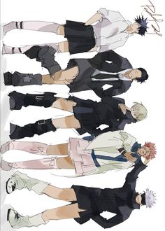 an image of some anime characters in different outfits and hair colors, all standing side by side