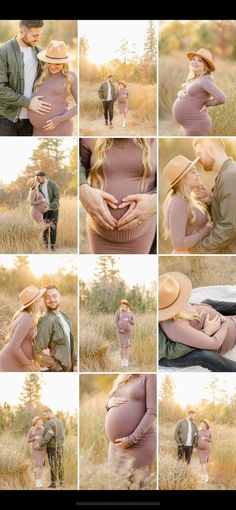 a collage of photos shows a pregnant woman and her husband