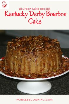 a bundt cake on a plate with the words kentucky derby bourbon cake above it