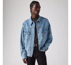 Western Trucker Jacket - Medium Wash | Levi's® US Ribcage Jeans, Relaxed Jeans, Chino Jeans, Loose Jeans, Tapered Jeans, Trucker Jacket, Short Shirts, Outerwear Sweater, Slim Jeans