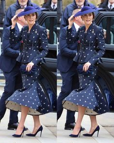 two pictures of a man and woman dressed in blue