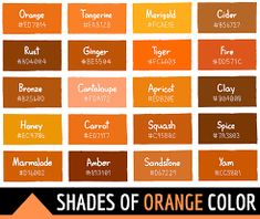 an orange and brown color scheme with the names of different colors in each one corner