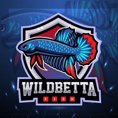 the logo for wild beta fish is shown on a dark background with blue and red colors