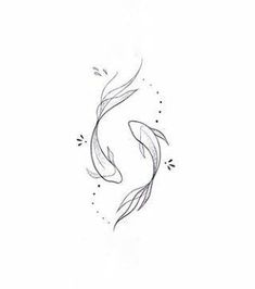 a black and white drawing of a koi fish with leaves on it's side