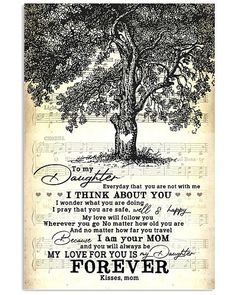 an old sheet with the words to my daughter on it and a tree in the middle