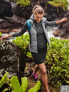 Hiking Dresses For Women, Hiking Skirt Outfit, Woman With Suitcase, Outdoors Outfits, Apparel Photography, Cozy Camper, Climbing Outfit Woman, Hiking Skirt, Climbing Outfits