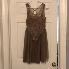 Nwt - A’reve Dress Brown Flowy Party Dress, Brown Sheer Dress For Parties, Flowy Brown Midi Dress For Party, Flowy Brown Party Dress, Brown Sheer Dress For Spring, Brown Lace Dresses For Spring, Brown Lace Party Dress, Sheer Brown Party Dress, Spring Sheer Brown Dress