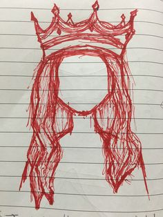 a drawing of a red crown on top of a piece of paper with writing underneath it