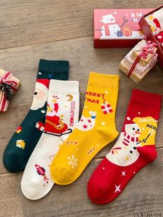 Poprose - Cute Red Socks with Fun Holiday Themes - Great Gift Cute Red Cotton Socks, Cute Red Socks For Gifts, Multicolor Socks For Gifts, Cute Christmas Gift Socks, Red Socks For Winter Gift, Red Winter Socks As Gift, Red Socks For Winter Gifts, Red Socks As Winter Gifts, Casual Red Christmas Socks